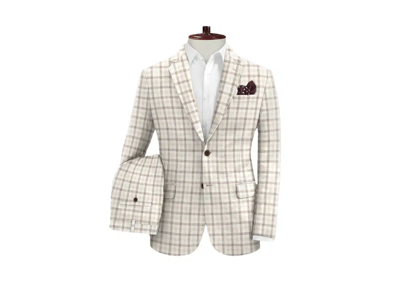 Dunkelbeige Leinen karierte Anzug Herren