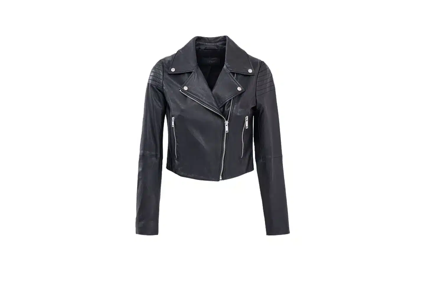 Women’s quilted shoulder lambskin leather short jacket